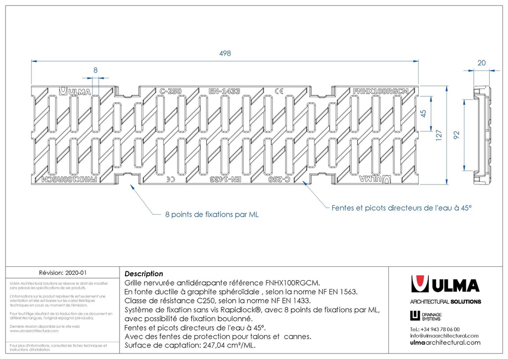 Caniveau en béton polymère modèle MULTIV+ 100 R100G00R 1ML