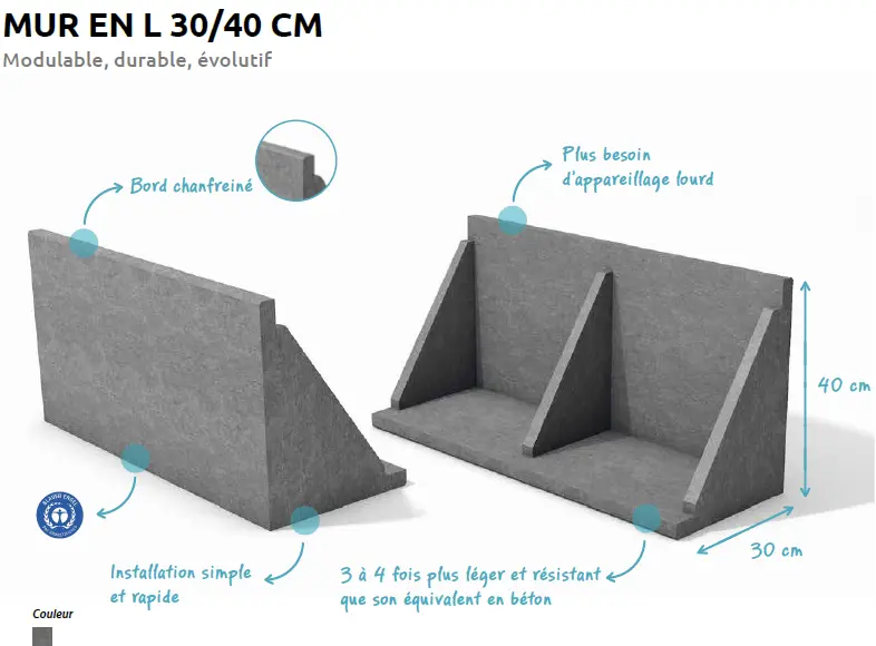 Mur en L plastique léger