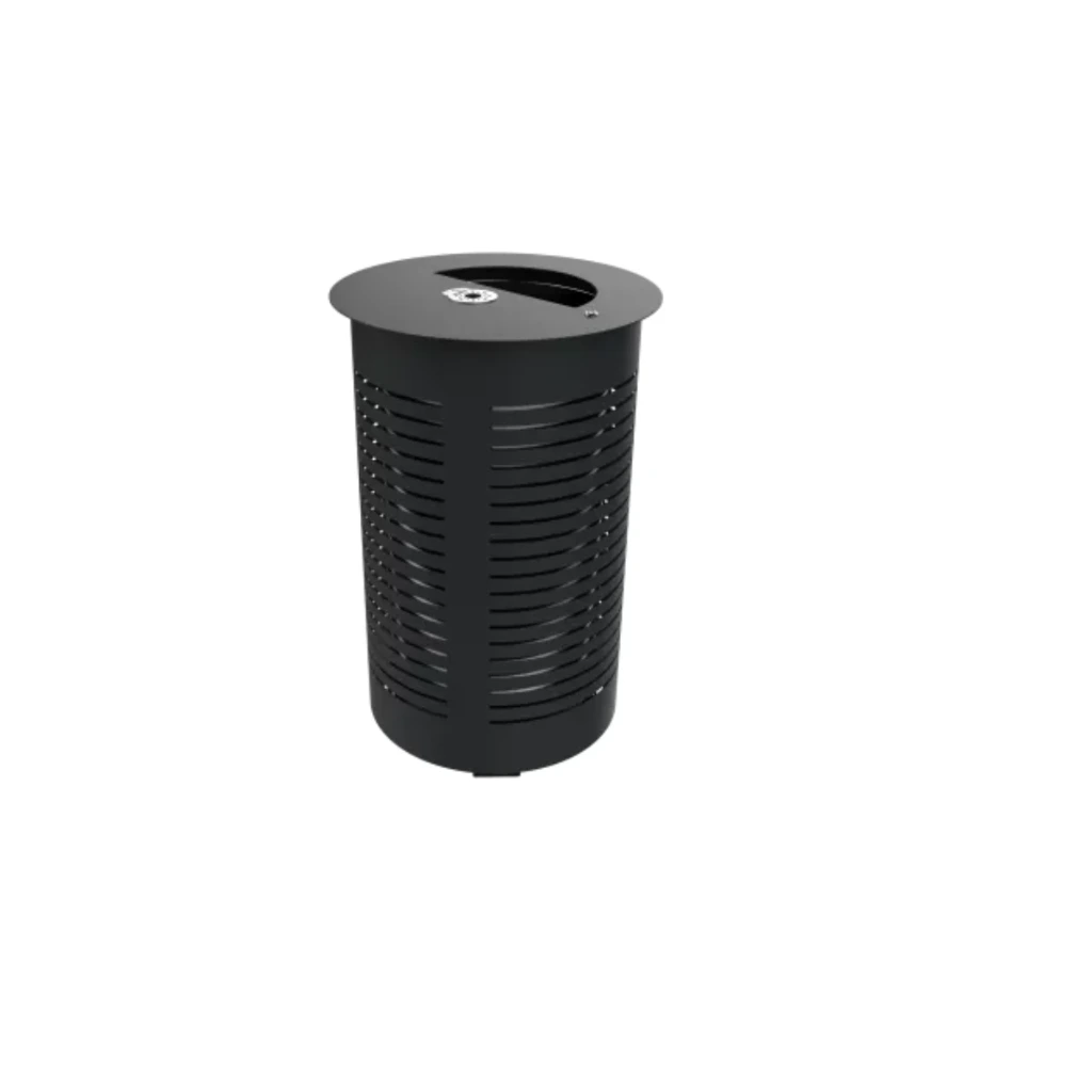 CORBEILLE CITADY RONDE 80L METAL AJOURE HORIZ. + CENDRIER GRIS RAL 7016 /PL