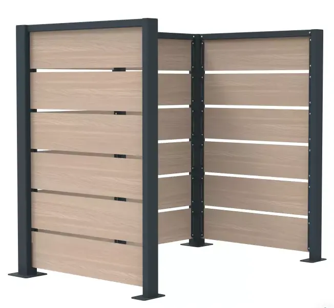 CACHE CONTENEURS ROKIM 3 PANS H 1450MM METAL GRIS RAL7016 HPL LAMES CHENE CLAIR/PLATINE