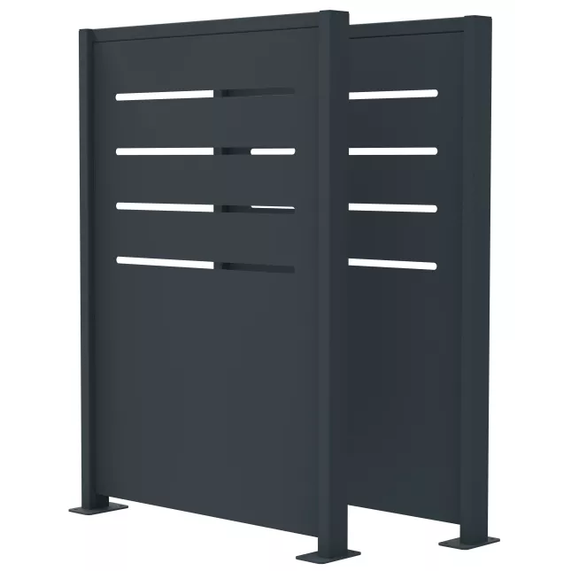 CACHE CONTENEURS ROKIM 2 PANS H 1450MM METAL AJOURE GRIS RAL 7016 /PLATINE