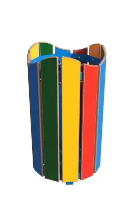 [39600] CORBEILLE ODEO RONDE 40L /PL METAL BLEU RAL 5017 HPL LAMES BLEU+JAUNE+VERT+ROUGE