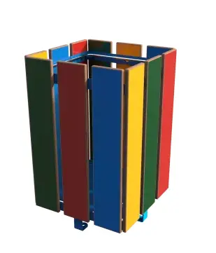 [39601] CORBEILLE ODEO CARREE 40L /PL METAL BLEU RAL 5017 HPL LAMES ROUGE+BLEU+JAUNE+VERT