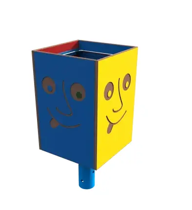 CORBEILLE ODEO CARREE 40L (SC) METAL BLEU RAL 5017  HPL JAUNE+VERT+ROUGE+BLEU