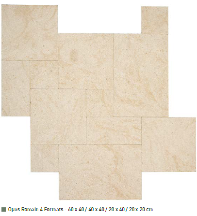 Pavé calcaire IZAMAL Opus romain 4 formats  (3cm)