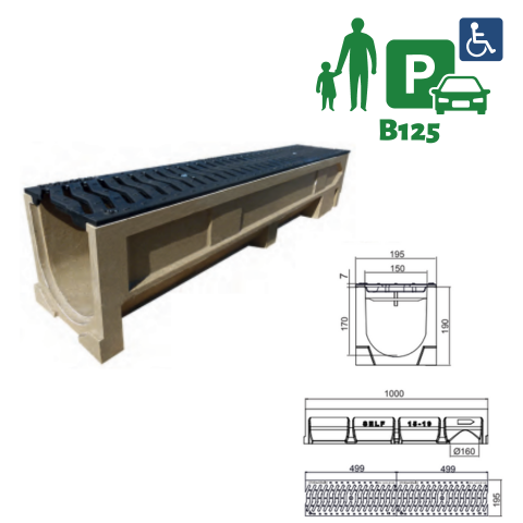 CANIVEAU STORA SELF 150 GRILLE FONTE FENTE "S" B125 FENTE 12MM