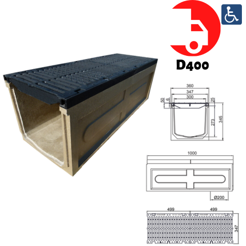 CANIVEAU STORA SUPER 300 HT 285 GRILLE FONTE FENTE 13MM D400 1ML