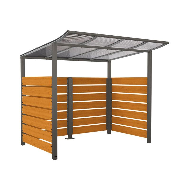 [529213] ABRI VÉLOS MODULO "TOUT-EN-UN" INITIAL AVEC BARDAGES EN COMPACT : INITIAL + BARDAGE DE FOND + BARDAGES LATÉRAUX - PROFONDEUR 2000 mm - SCELLEMENT DIRECT