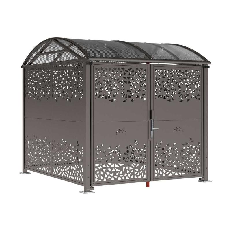 [529097D] ABRI VÉLOS INITIAL VOÛTE "L" - SÉCURISÉ AVEC BARDAGES ET PORTES - TÔLE DÉCORATIVE - FERMETURE PAR DIGICODE