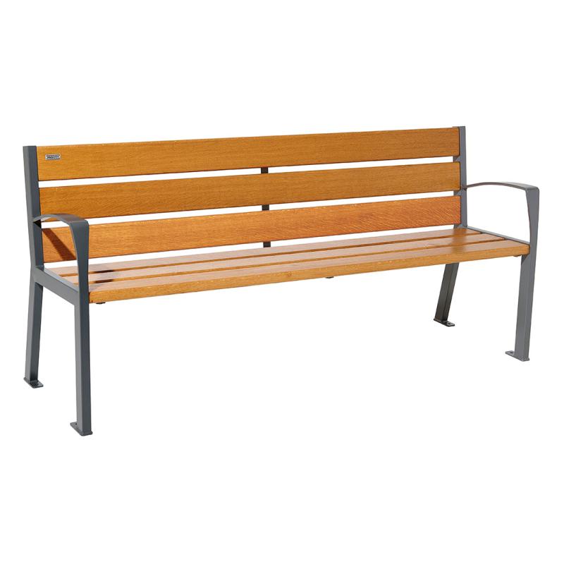 BANC SILAOS® 6 LAMES - AVEC ACCOUDOIRS - ACIER ET BOIS BOIS FINITION BRUTE, "CHÊNE CLAIR" OU "ACAJOU"