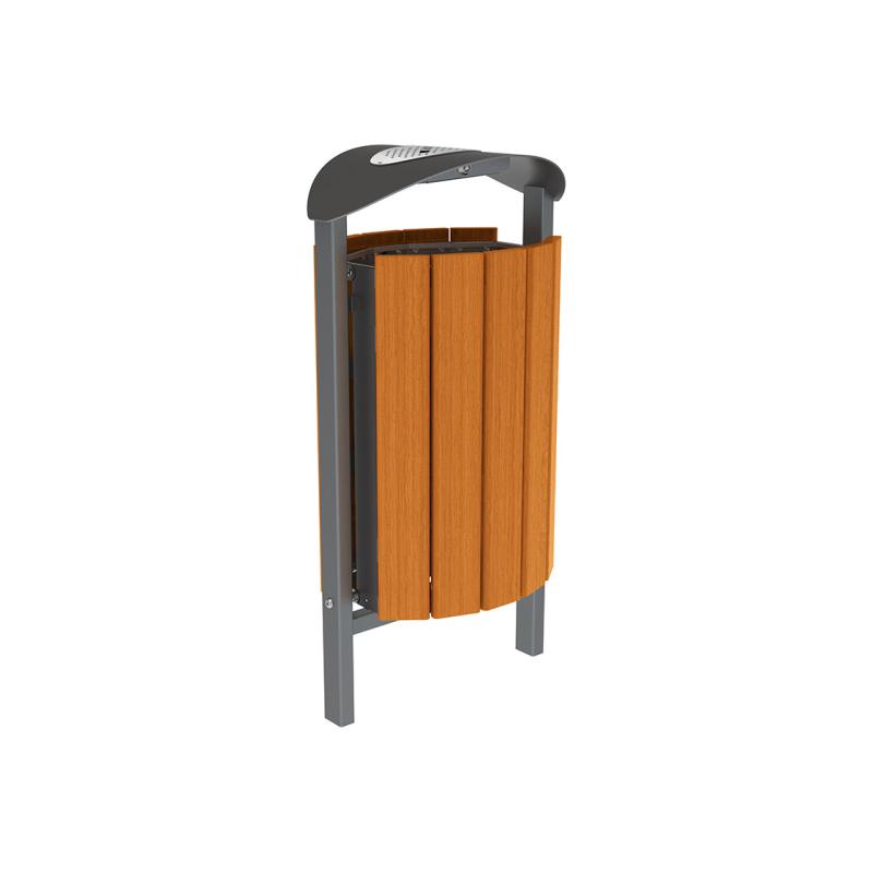 CORBEILLE SILAOS® ACIER & BOIS FINITION BRUTE, "CHÊNE CLAIR" OU "ACAJOU" AVEC CENDRIER - SCELLEMENT DIRECT